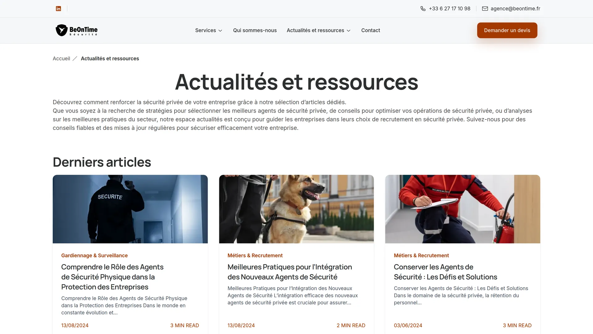 Espace actualités et ressources de BeOnTime
