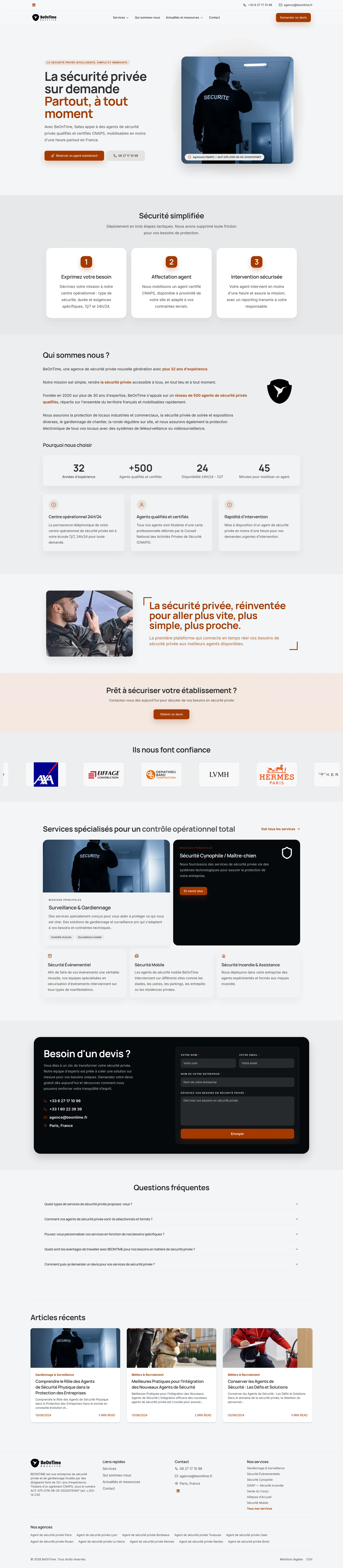 Page d'accueil complète de BeOnTime