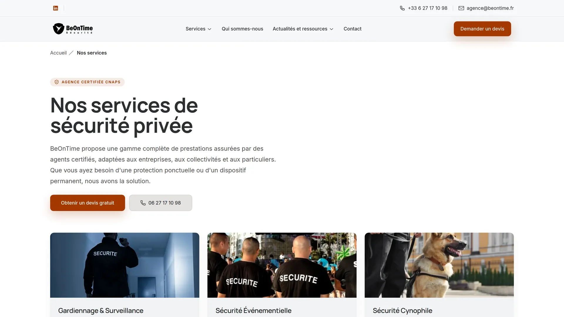 Catalogue des services de sécurité privée de BeOnTime
