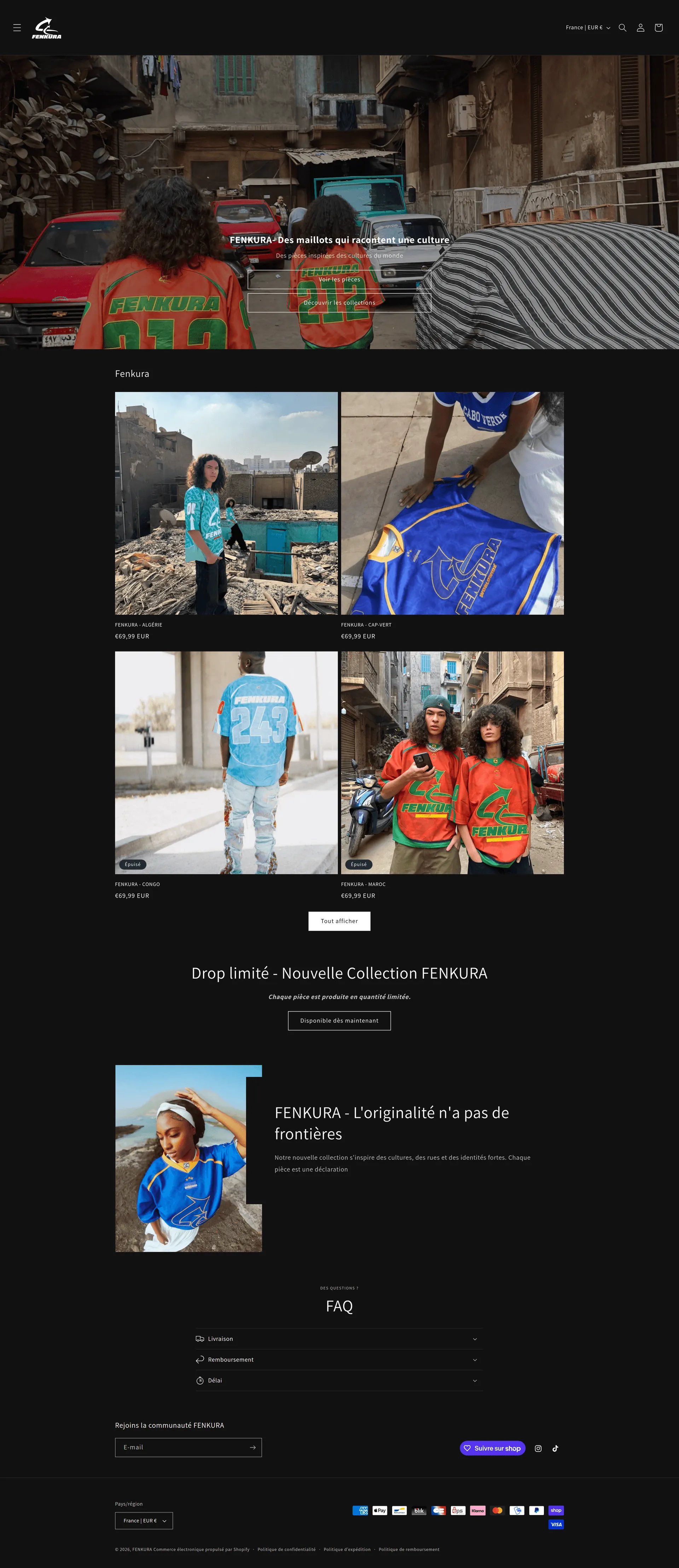 Page d'accueil complète de la boutique Fenkura