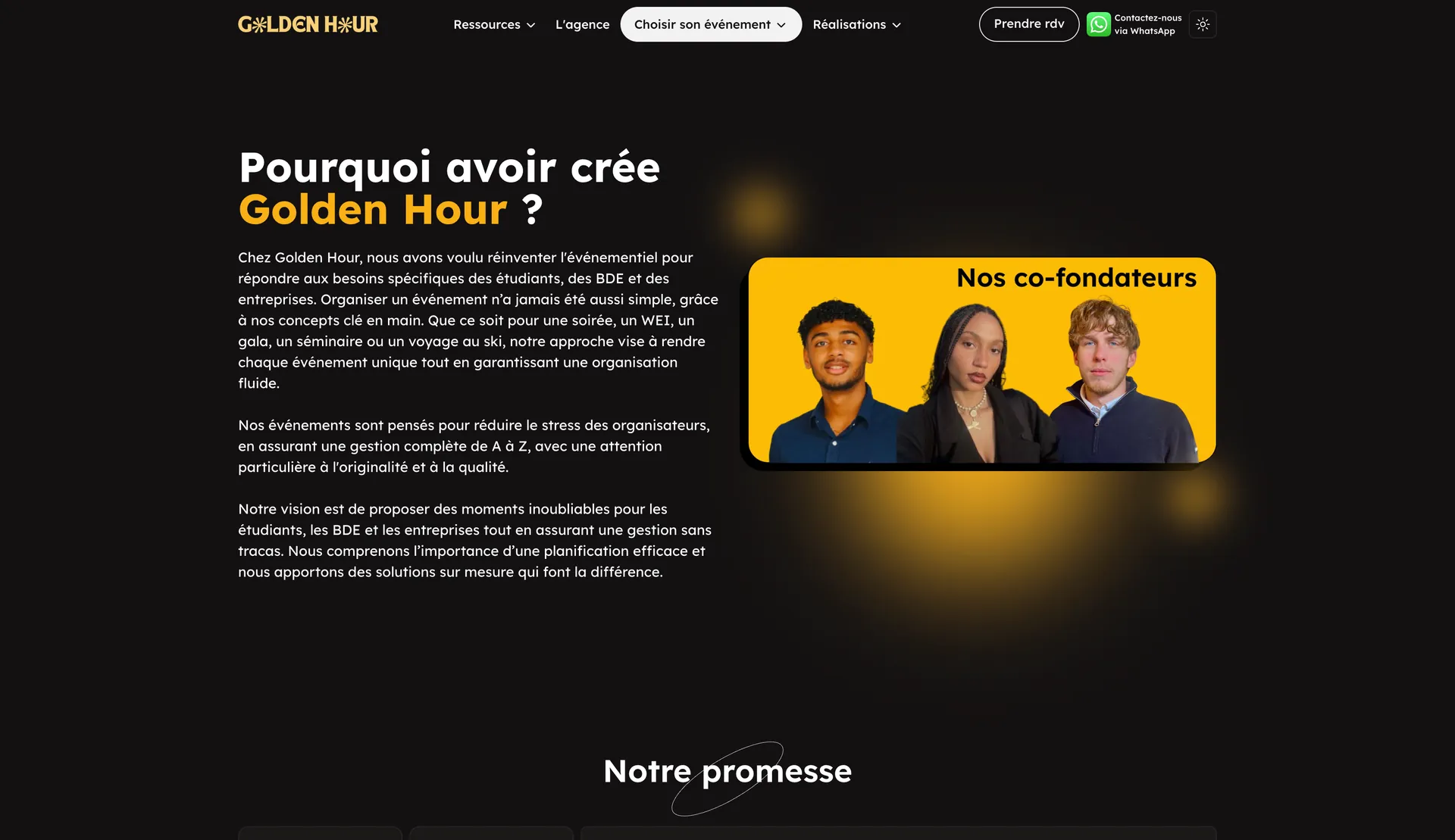 Page À propos de l'agence Golden Hour France