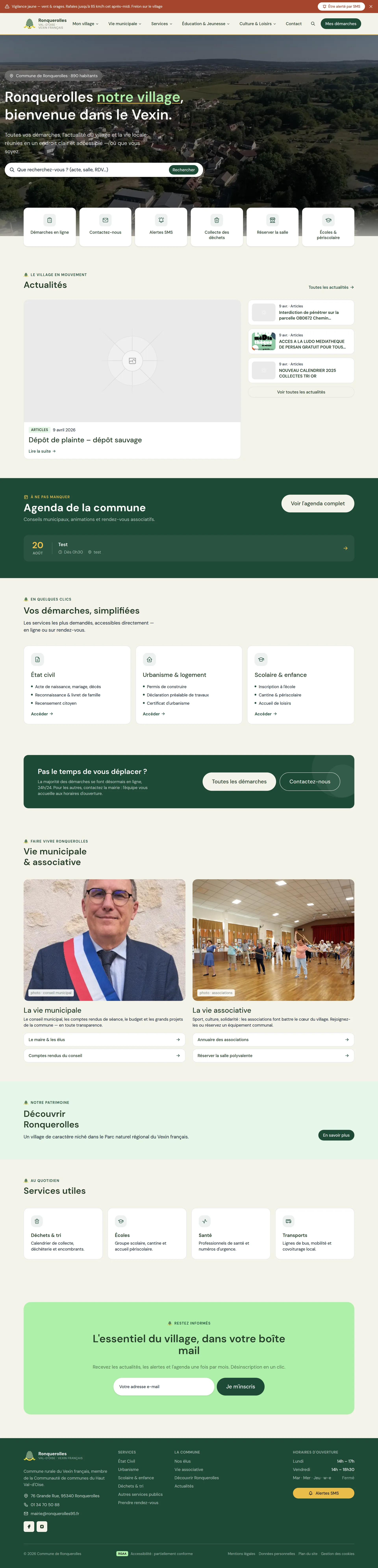 Page d'accueil complète du site de la mairie de Ronquerolles