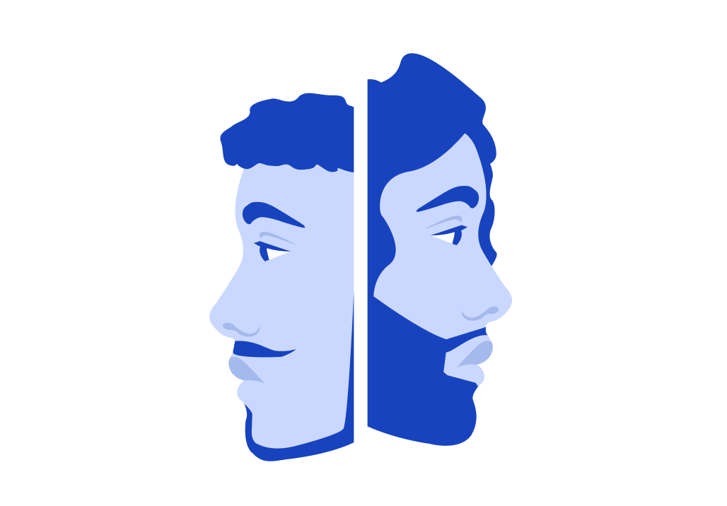 Illustration de deux visages de profil, symbole de la marque Youzoune