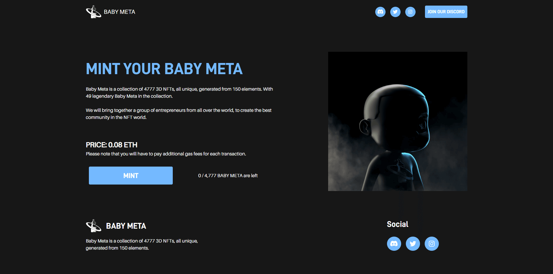 Page de mint de la collection Baby Meta