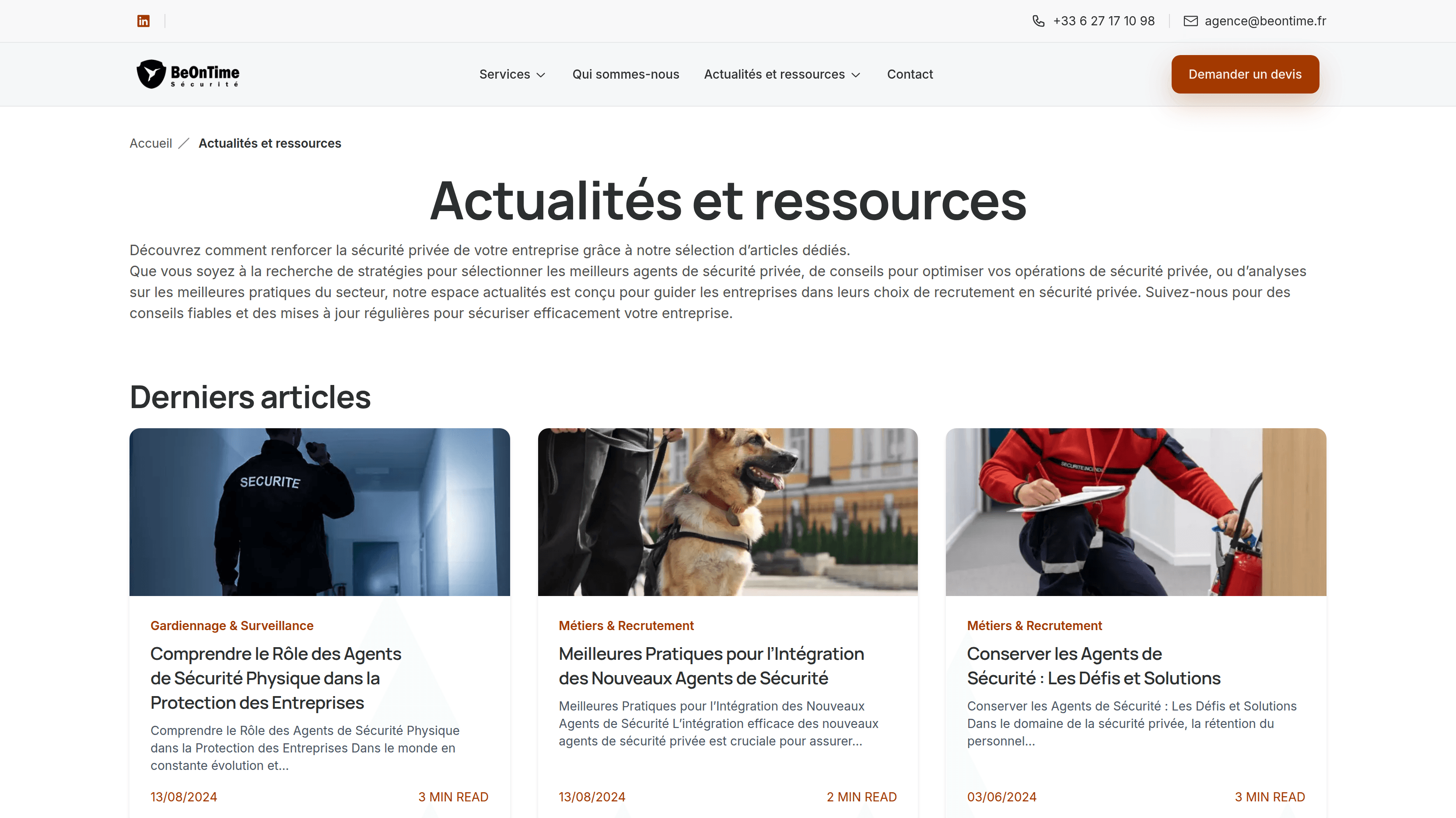 Espace actualités et ressources de BeOnTime