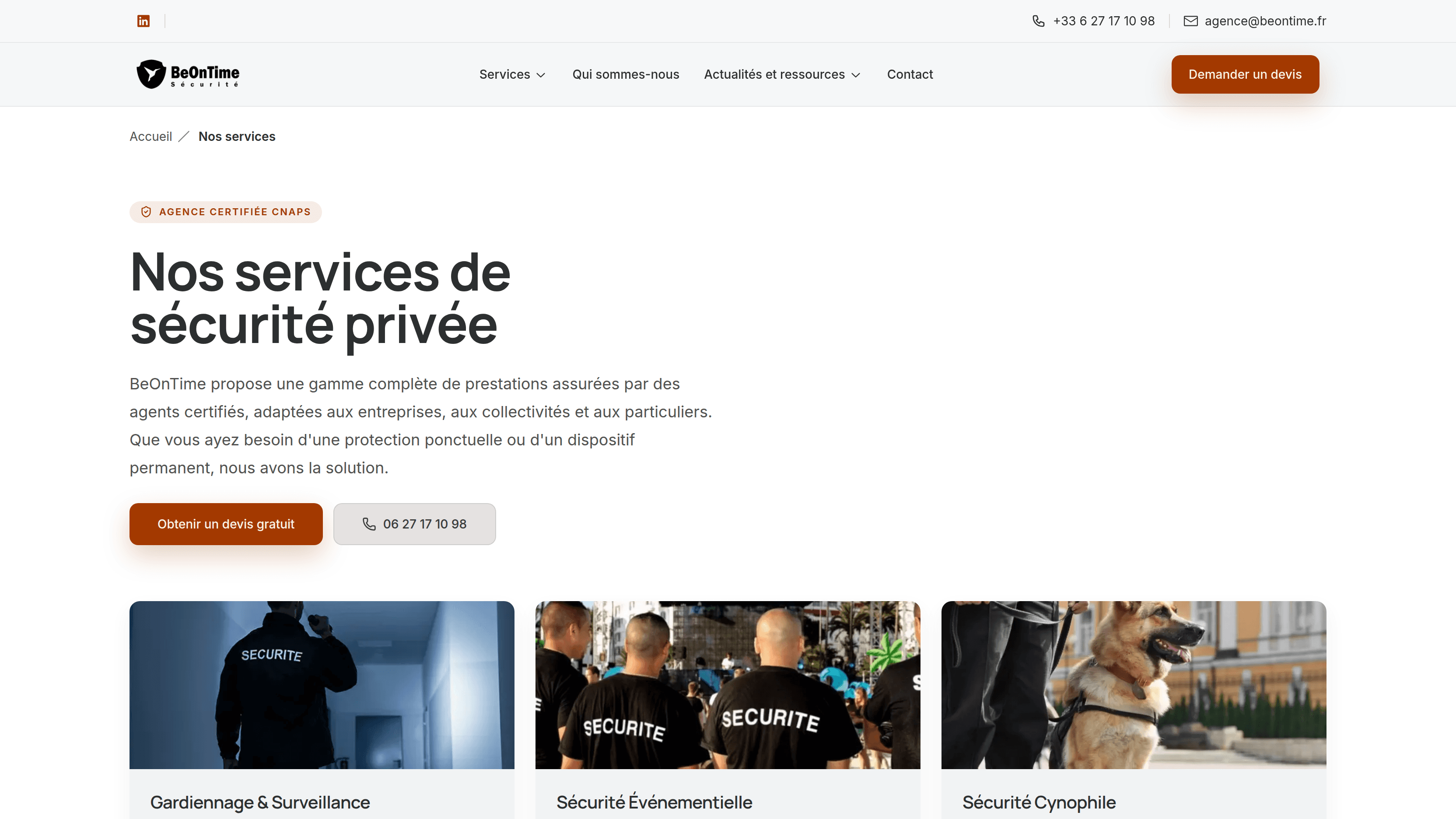 Catalogue des services de sécurité privée de BeOnTime