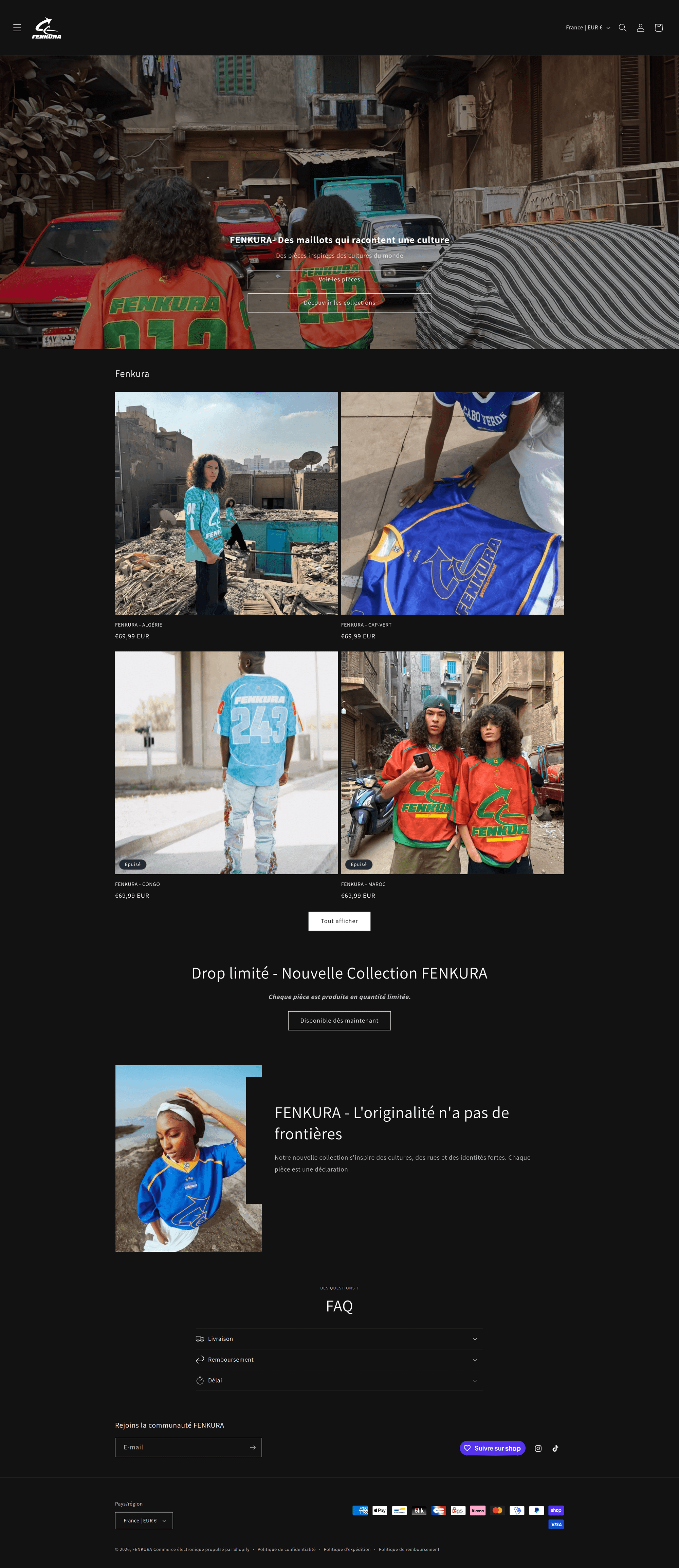Page d'accueil complète de la boutique Fenkura