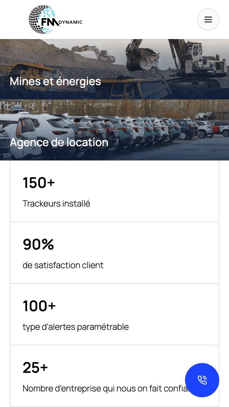 Vue mobile de la page d'accueil de FM Dynamic