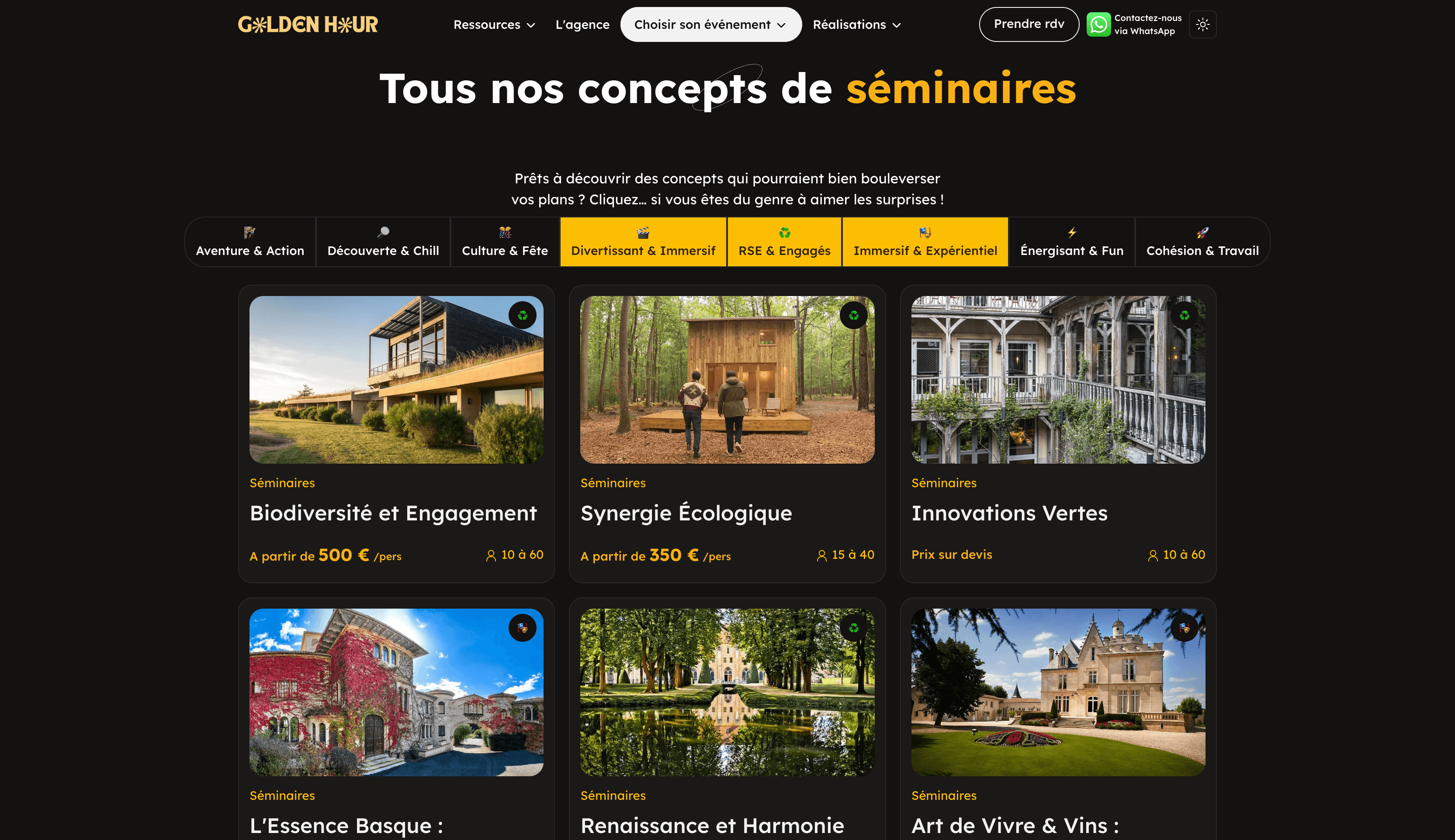 Catalogue des concepts de séminaires Golden Hour France
