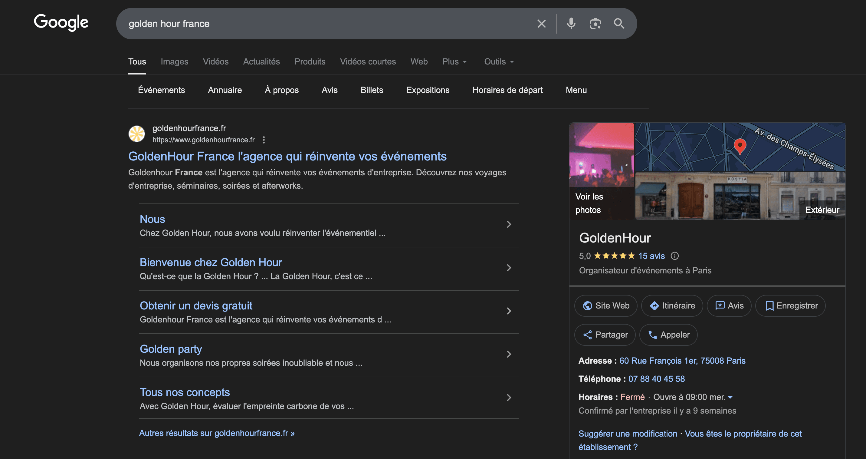 Résultat de recherche Google pour la requête « golden hour france »