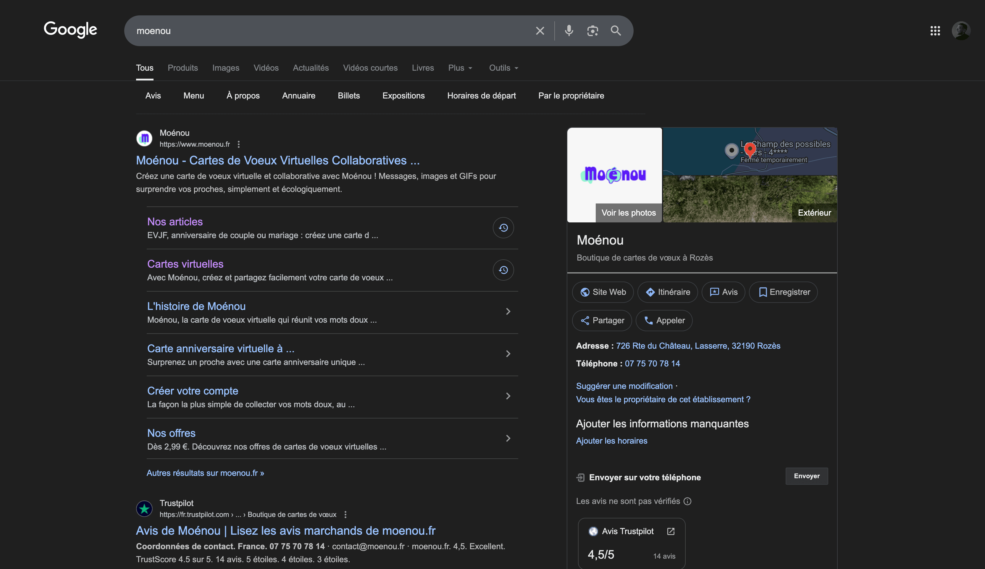 Résultat de recherche Google pour la requête « moenou »