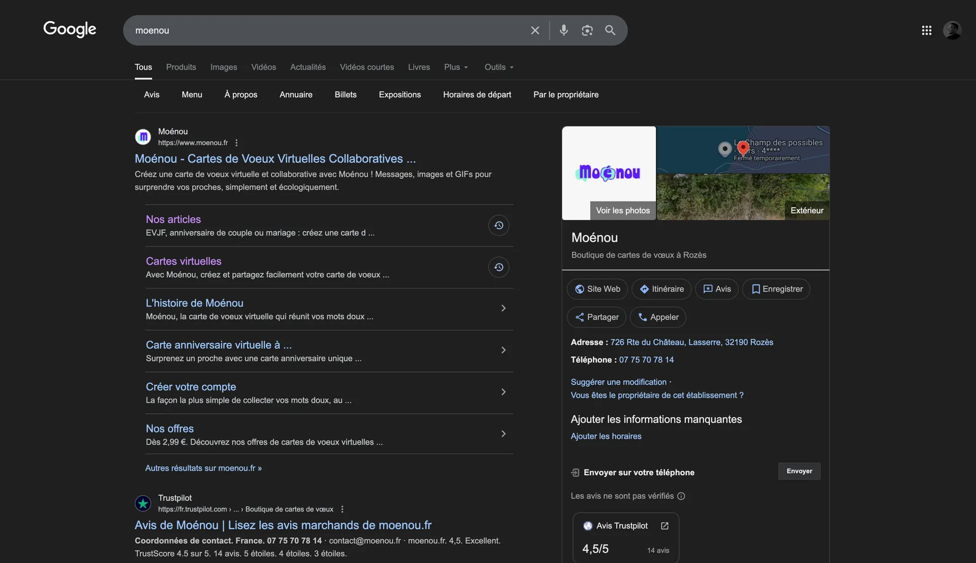 Résultat de recherche Google pour la requête « moenou »