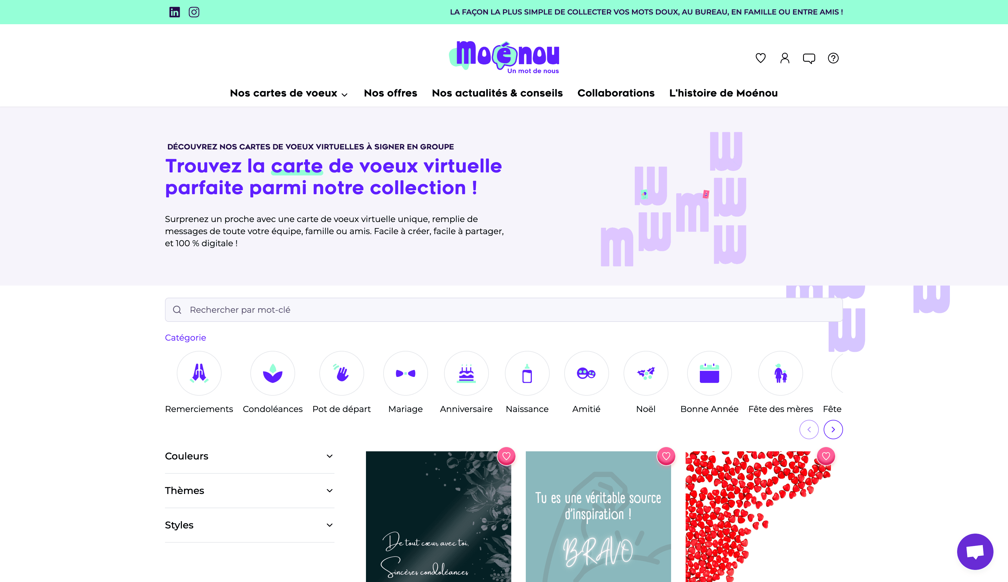 Catalogue des cartes de vœux Moénou avec filtres
