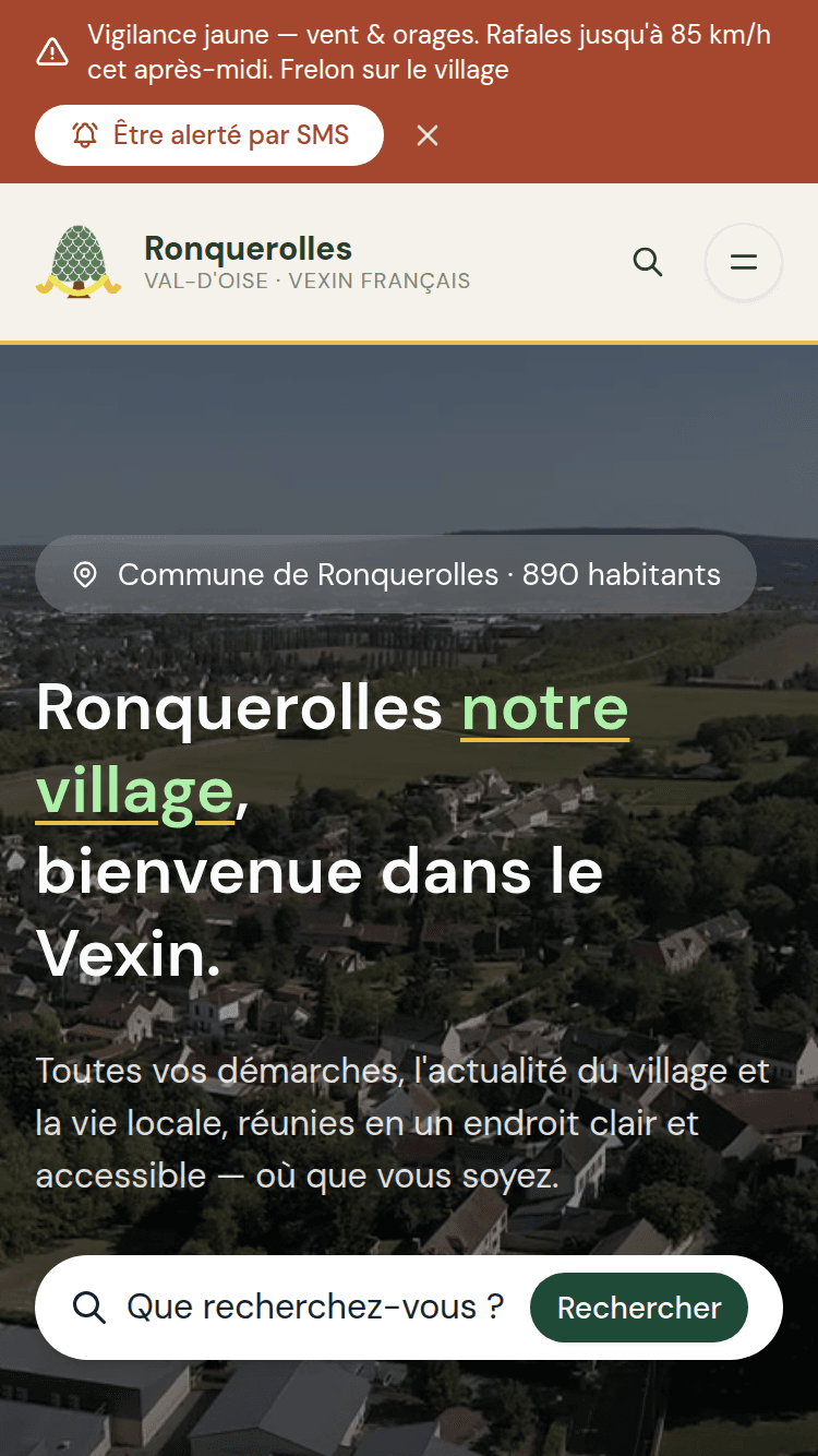 Vue mobile de la page d'accueil de la mairie de Ronquerolles