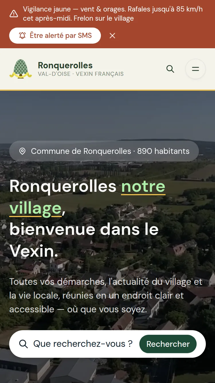 Vue mobile de la page d'accueil de la mairie de Ronquerolles