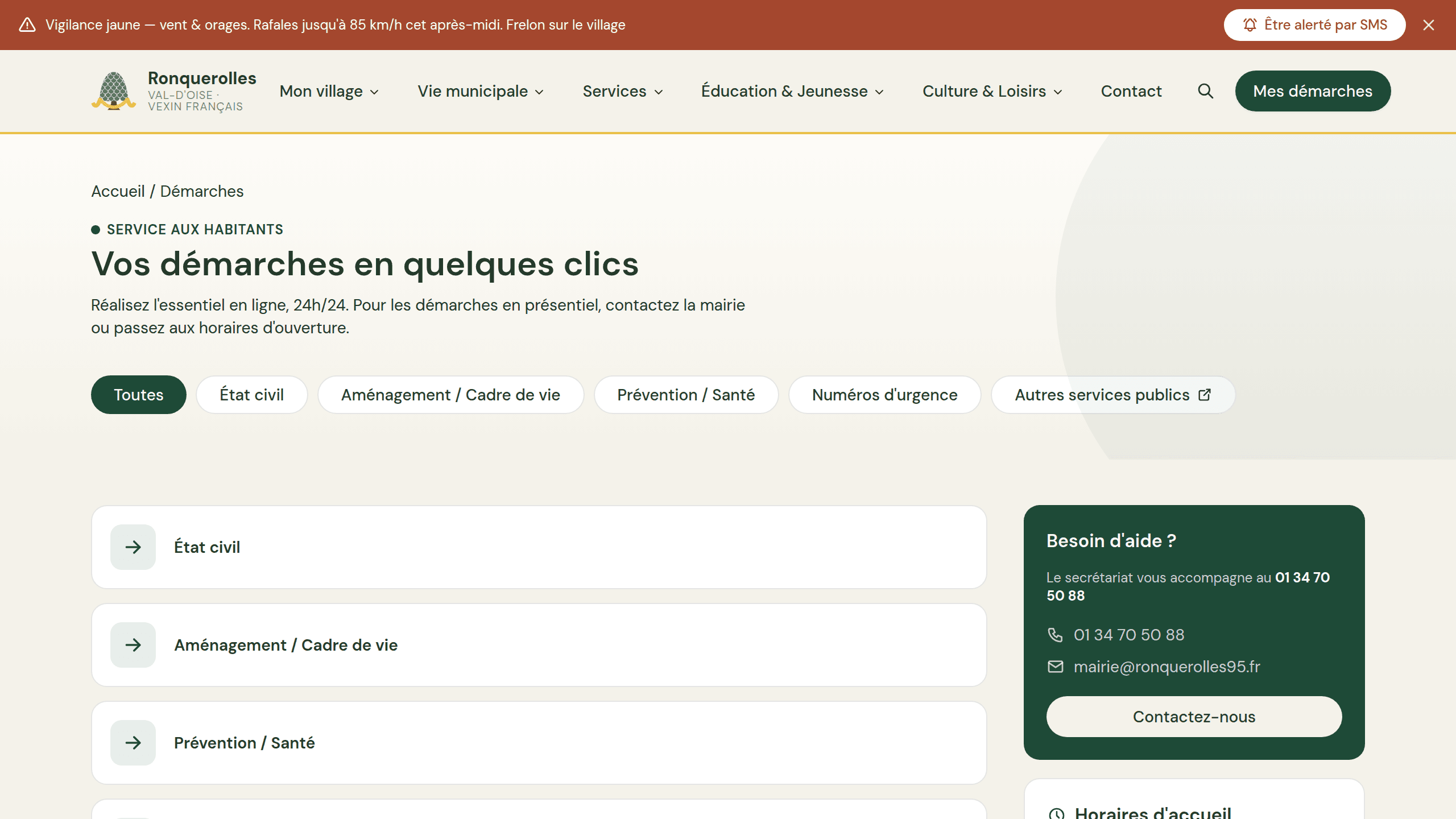 Page des démarches en ligne de la mairie de Ronquerolles