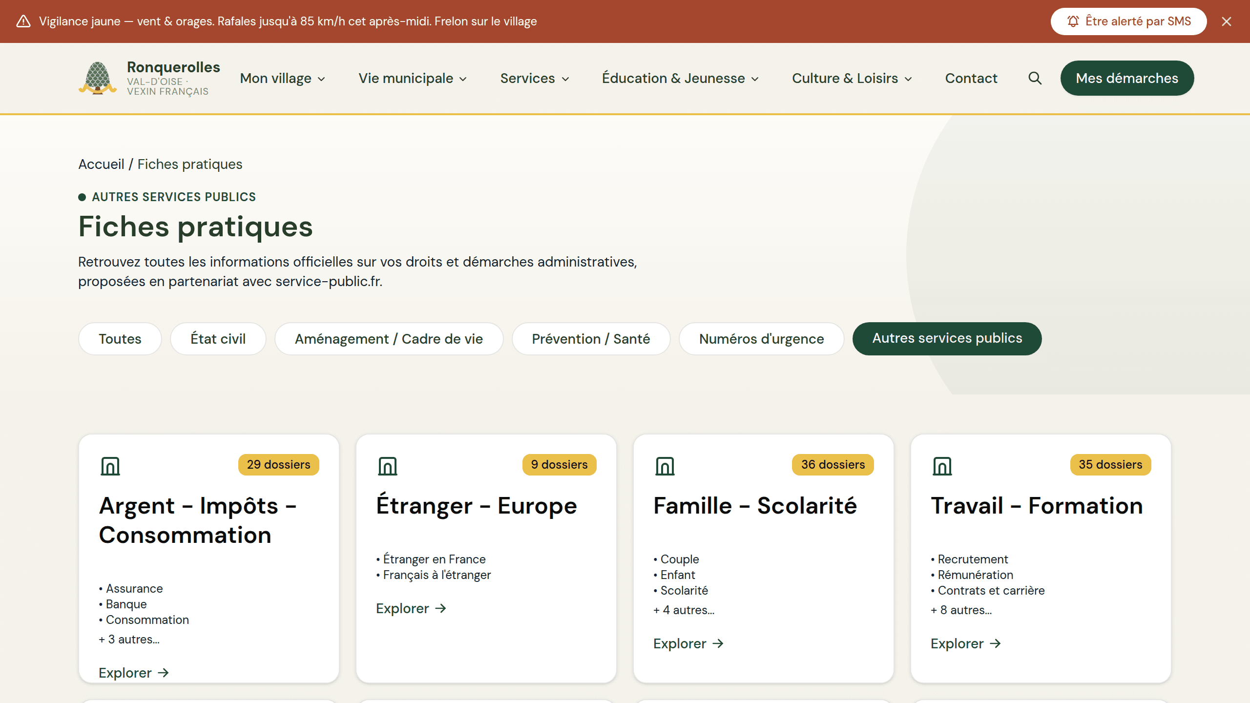 Fiches pratiques service-public.fr sur le site de la mairie de Ronquerolles
