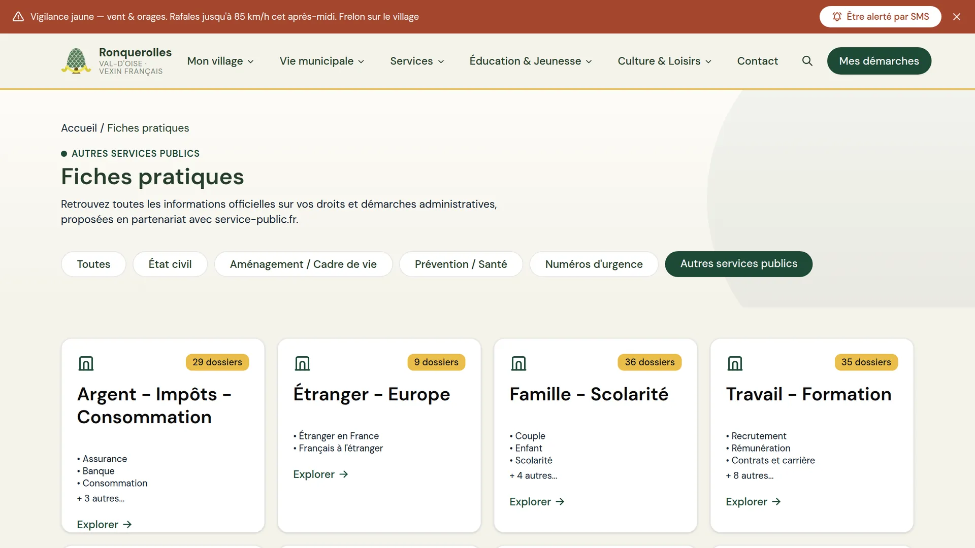 Fiches pratiques service-public.fr sur le site de la mairie de Ronquerolles